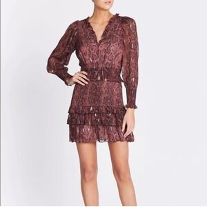 Rebecca Taylor Silk Dress Snake Print Smocked Size Small